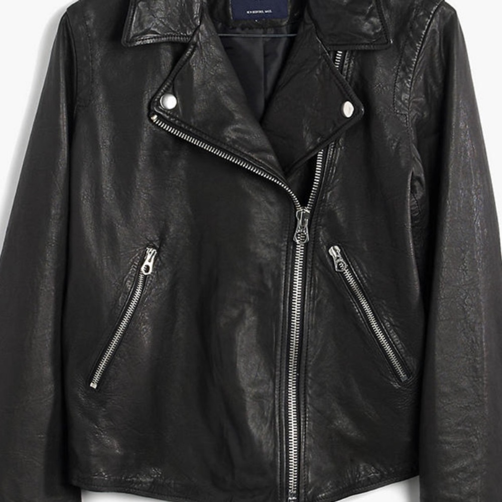 Madewell Black Washed Leather Moto Jacket Sz Large